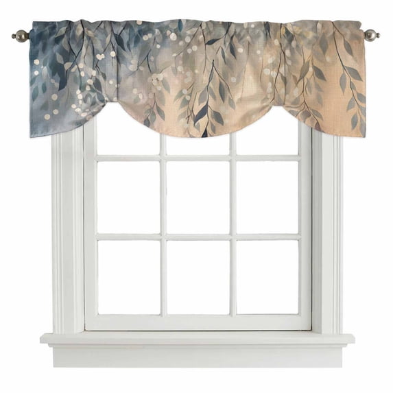 Tie Up Valances for Windows, Watercolor Leaves Adjustable Valance Curtains Window Treatment for Living Room/Bedroom, Farmhouse Spring Pastoral Vines Rod Pocket Kitchen Curtains & Drapes 60x18 Inch