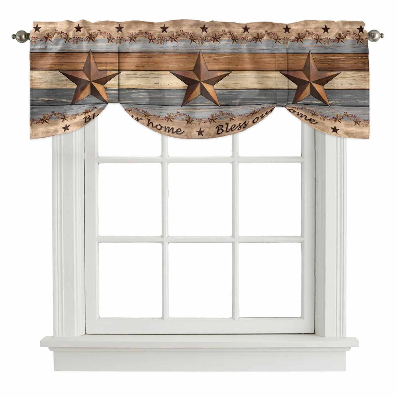 Tie Up Valances for Windows, Western Texas Star Vintage Adjustable