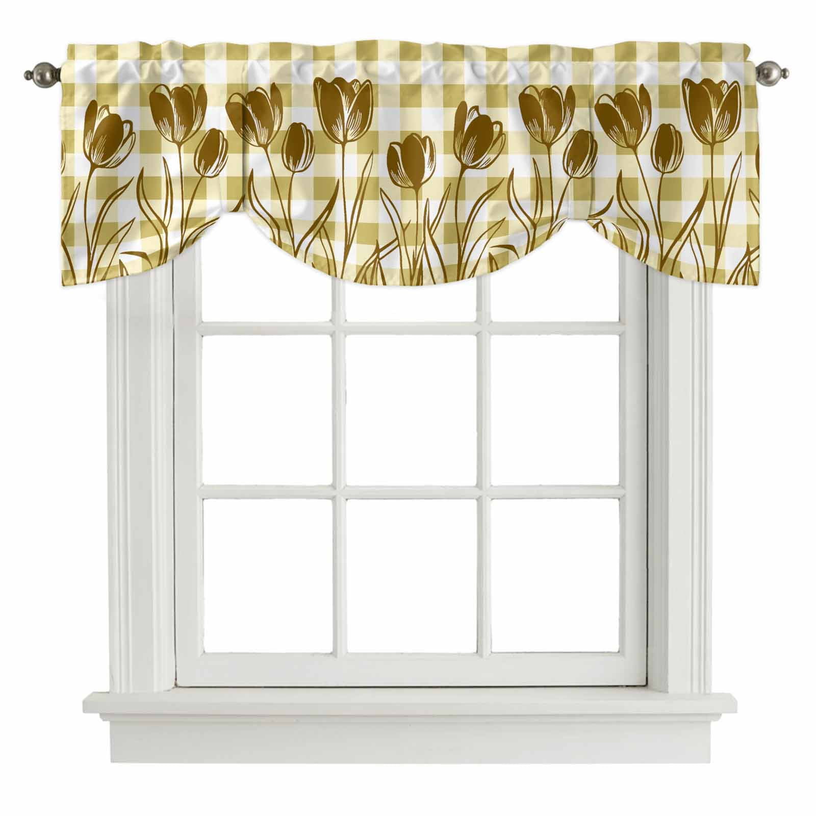 Tie Up Valances for Windows, Yellow Flower Adjustable Valance Curtains ...