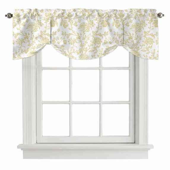 Tie Up Valances for Windows, Yellow Flower Adjustable Valance Curtains Window Treatment for Living Room, Vintage Farmhouse Boho Leaf Spring Plant Rod Pocket Kitchen Curtains & Drapes 42x12 Inch