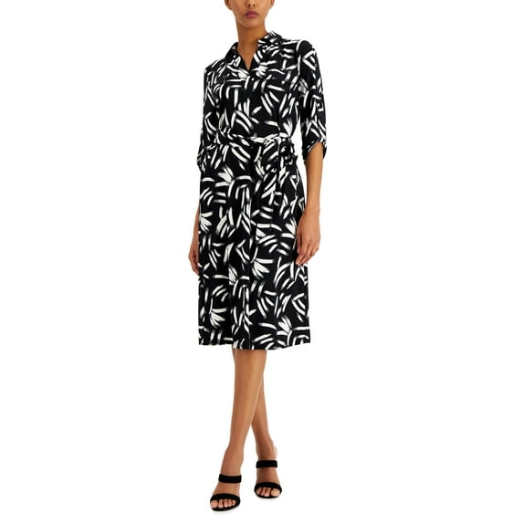 Tie-Waist Shirtdress Abstract Print S