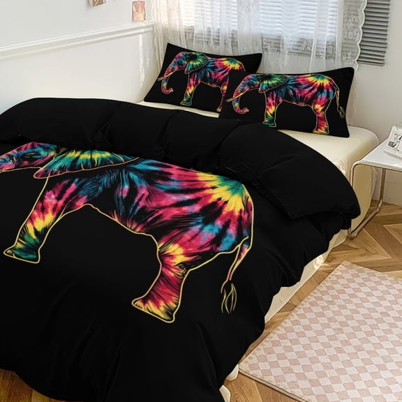 Tie-dye Elephant Duvet Cover King&Queen Size Soft 3 Pieces Set 1 Duvet Cover and 2 Pillow Shams with Zipper Closure 102"x90"