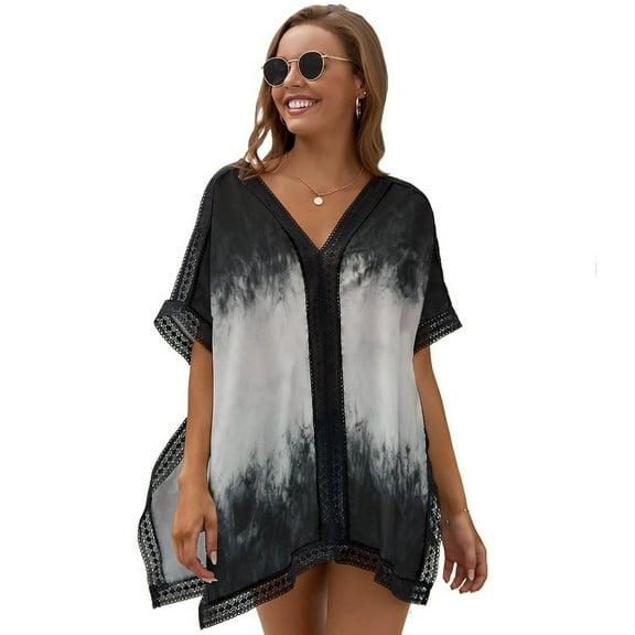 Tie-dye Gradient Beach Cover Ups for Women Bathing Suit Cover Up Lace Bikini Swimsuit Coverup Beach Dress Shirt One Size