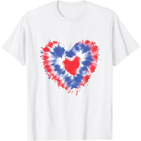 Tie dye Heart USA Flag Colors Blue Red & white 4th Of July T-ShirtMen and women, White T-shirt, size: Extra large