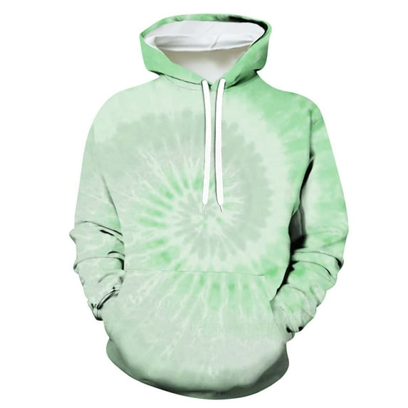 Tie-dye Hoodie Sweatshirt for Men Graphic Print Big Pocket Drawstring Hooded Pullover Top, Size S-4x, Long Sleeve (Small, Green)