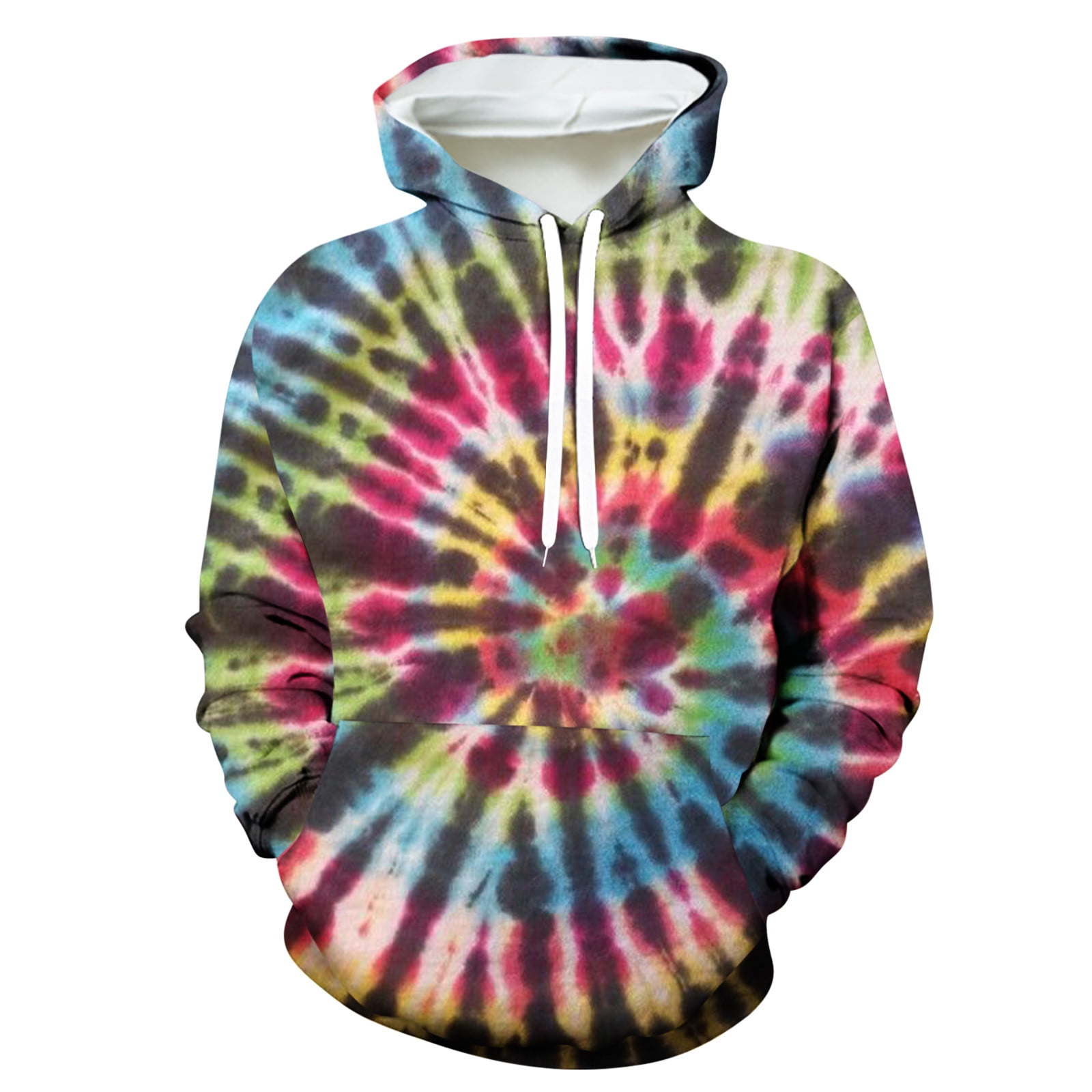 Tie dye Hoodie Sweatshirt for Men Graphic Print Big Pocket Drawstring Hooded Pullover Top Size S 4x Long Sleeve Small Multicolor