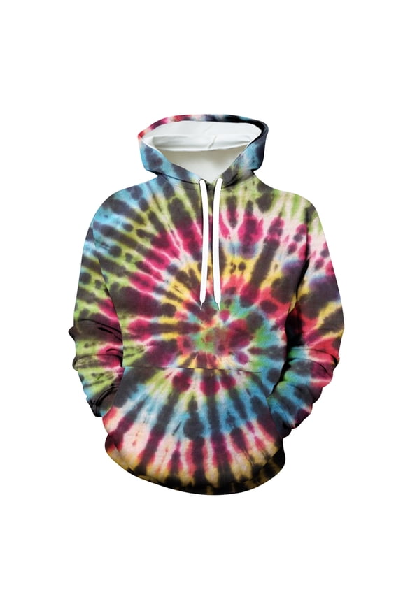 Tie-dye Hoodie Sweatshirt for Men Graphic Print Big Pocket Drawstring Hooded Pullover Top, Size S-4x, Long Sleeve (Small, Multicolor)