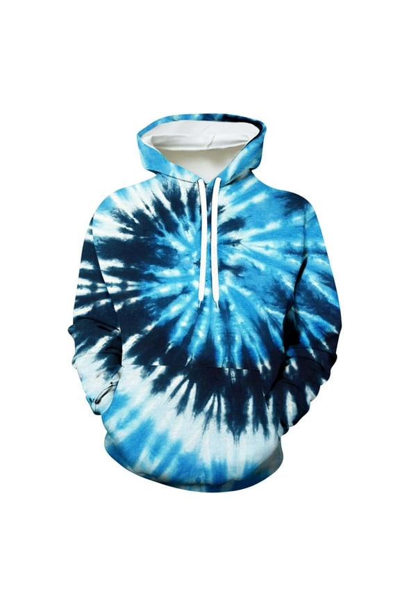 Tie-dye Hoodie Sweatshirt for Men Graphic Print Big Pocket Drawstring Hooded Pullover Top, Size S-4x, Long Sleeve (X-Large, Blue 01)