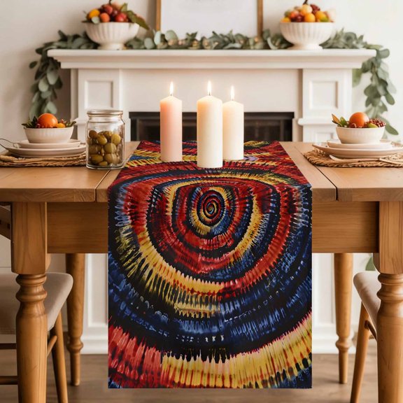 Tie-dye Red Gradient Abstract Style Table Runner 13x90in Non-Slip Cotton Linen Table Runners, Ethnic Tribal Theme Dresser Scarves TableRunner for Dinner Kitchen Dining Wedding Party