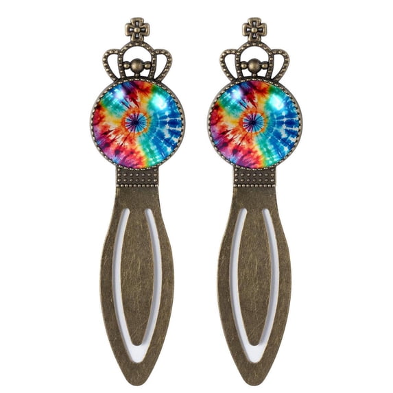 Tie-dye Set of Two Vintage Copper Crown-shaped Bookmarks - Stainless Steel Book Accessories and Reading Markers for Book Lovers