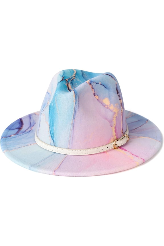 Tie-dye Wide Brim Fedora Hats for Women Multicolor Felt Panama Hat