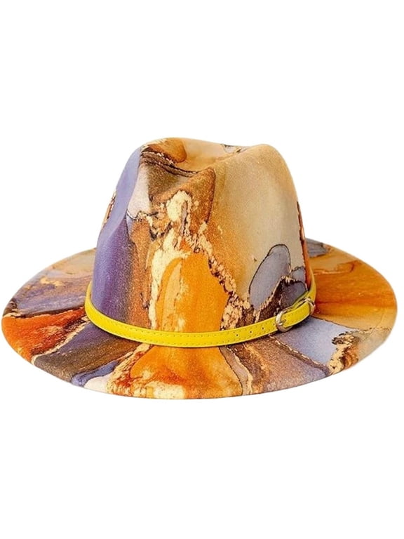 Tie-dye Wide Brim Fedora Hats for Women Multicolor Felt Panama Hat