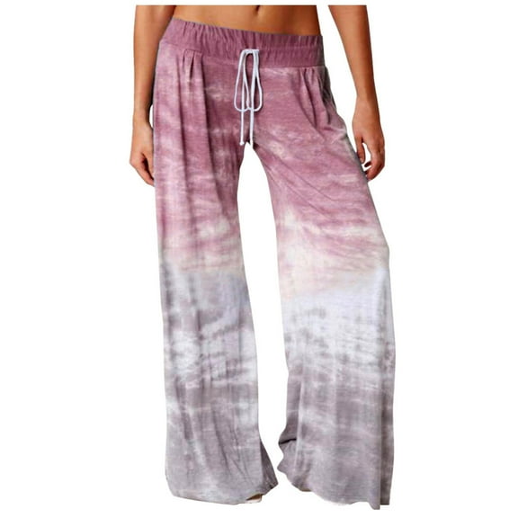 Tie-dye Wide Leg Pants for Women Drawstring High Waist Palazzo Pants Yoga Pants Long Trousers Wine,XL