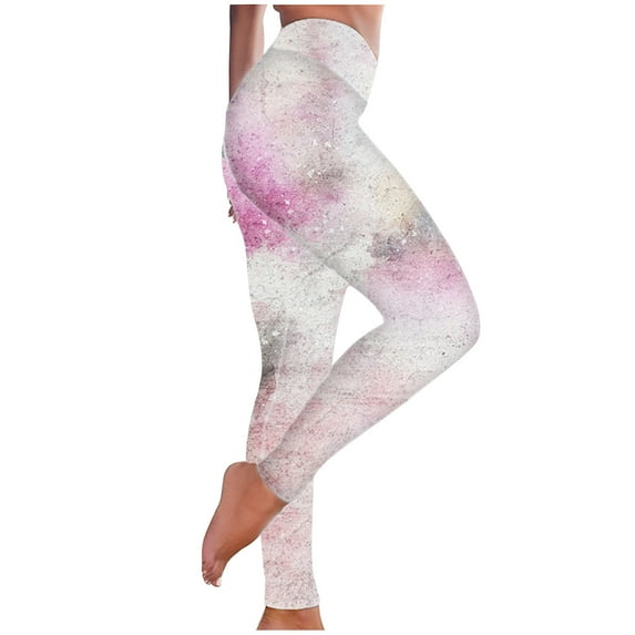 Tie-dye Workout Leggings Womens High Waist Slimming Yoga Long Pants Tight Fit Printed S-3XL Plus Size Sportswear (L, Pink)