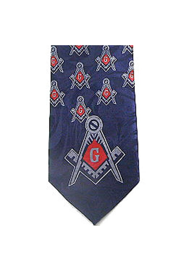 Tie for Free Mason Suit - Navy Polyester long tie bold red center Masonic design