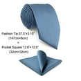 thumbnail image 1 of Tie for Men Steel Blue Neckties Solid Color Classic Size Necktie with Pocket Square Set, 1 of 6