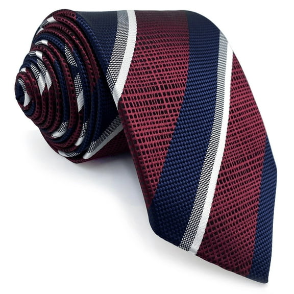 Tie for Men Stripes Blue Red White Necktie Formal Regular Classic Size 57.5"×3.15"