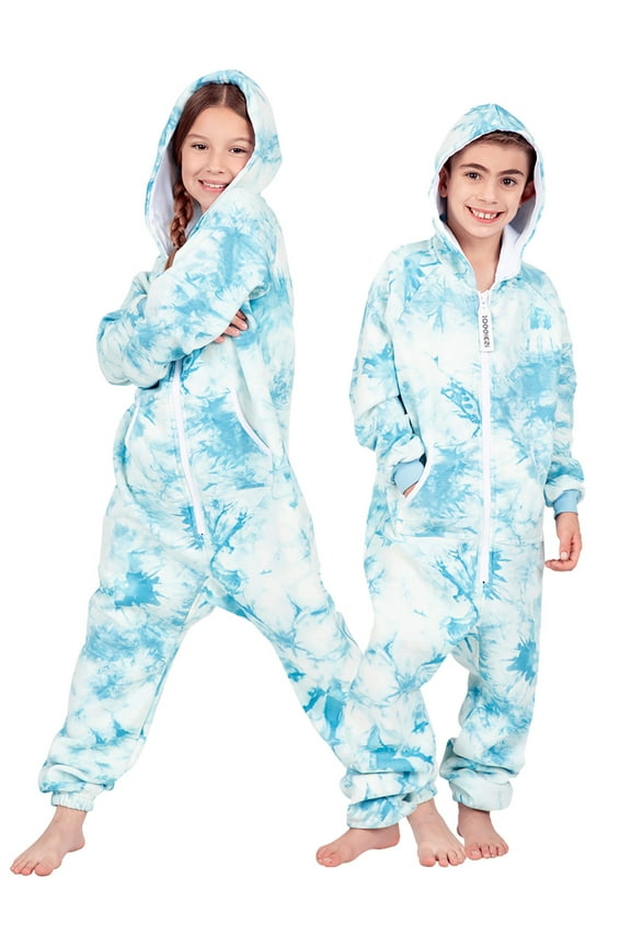 TieDye Blue Kids Footless Hoodie One Piece