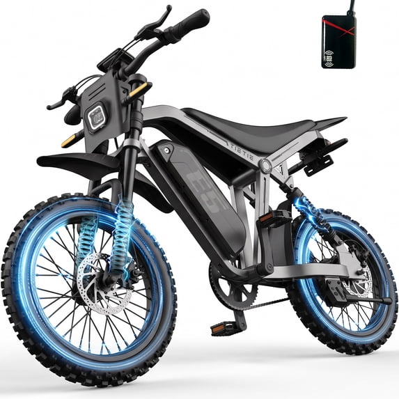 TieTie Electric Bike for Adults, Fat Tire E-Mountain Bicycle, Ebike with 750W Rated Motor, 48V 20Ah Removable Battery, Full Suspension, 50-Mile, 20 MPH Max Speed, NFC Smart Unlock, UL2849,Class2