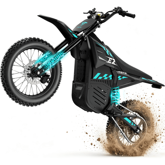 TieTie Electric Dirt Bike for Adults/Teens,3000W Peak Brushless Mid-Motor,52V 24Ah Battery,52mph Max Speed, 60mi Range,Off-Road Use Only,Age 14+