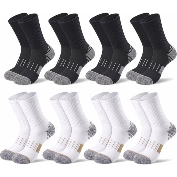 TieaTize 8 Pairs Women Crew Athletic Socks, Running Hiking Sports Socks Cotton Breathable Soft Stretchy Wicking Odor Resist Sock with Cushioned Support