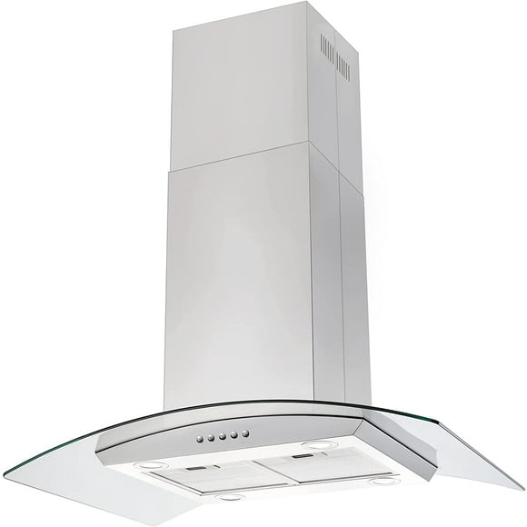 Tieasy Island Range Hood 36 inch Kitchen 3 Speed Extractor Fan Aluminum Filter Tempered Glass