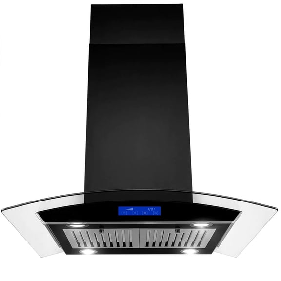 Joeaonz 36" Stainless Steel Island Range Hood with Powerful Motor, Quiet Exhaust Vent, LED Lighting, Touch Panel