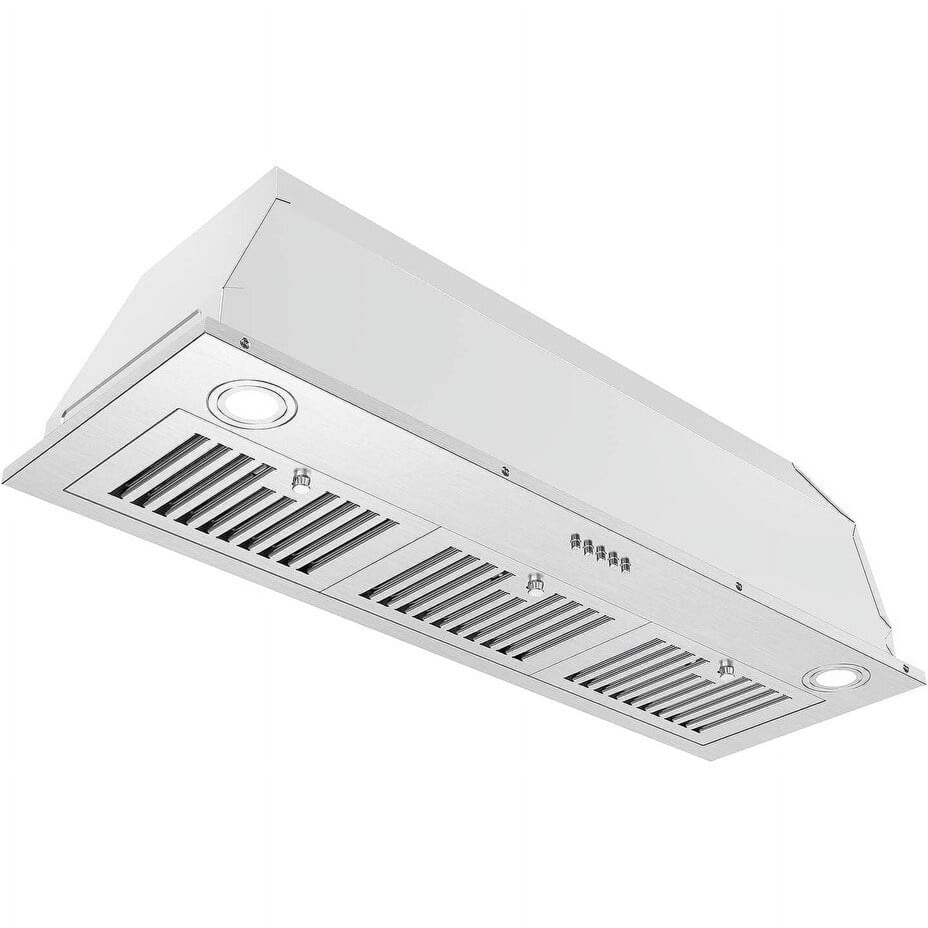 Range Hood Insert/Built-in 30-36 inch, 6'' Duct 3-Speeds 600 CFM Stainless Steel Vent Hood with LED Lights - 30inch - Cool White