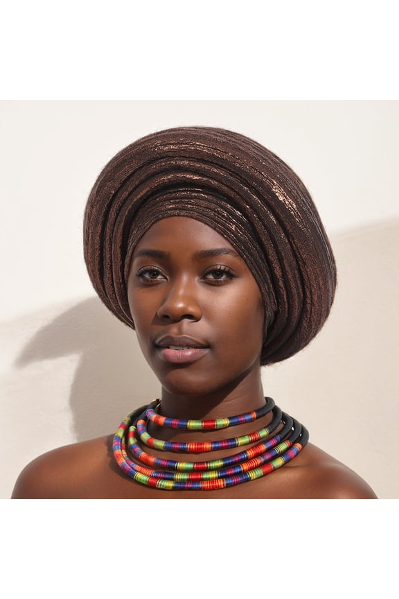 Tied African Hats Gold Auto Gele African Head Wraps Church Turban for Women