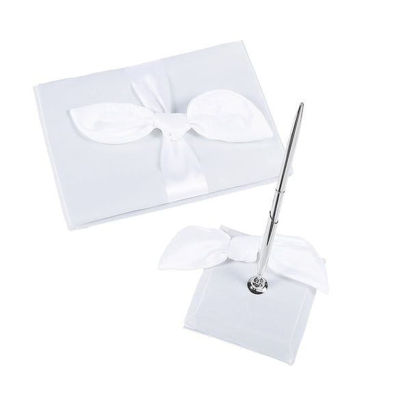 Tied Bow Wedding Guest Book & Pen Set - Home Decor - 2 Pieces