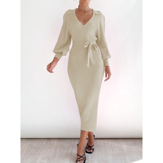 Tied Long Sleeve Wrap Sweater Dress