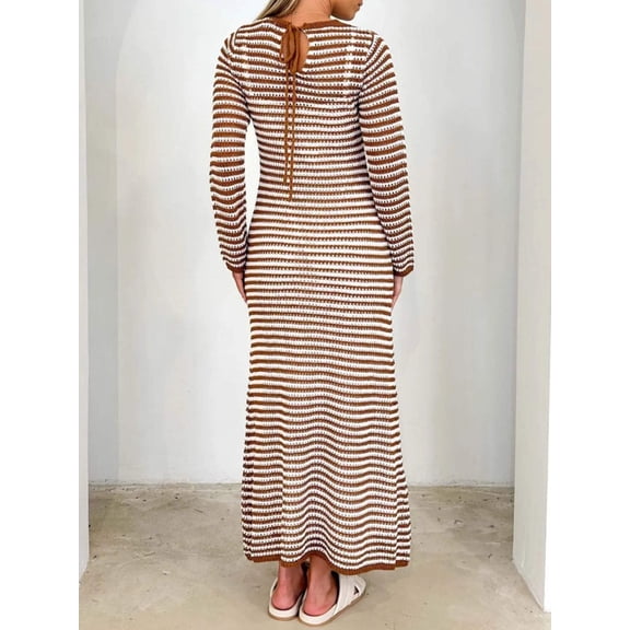 Tied Round Neck Striped Sweater Dress