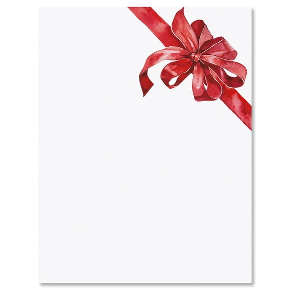 Tied with a Bow Christmas Letter Papers - Set of 25 Christmas stationery papers are 8 1/2" x 11", compatible computer paper