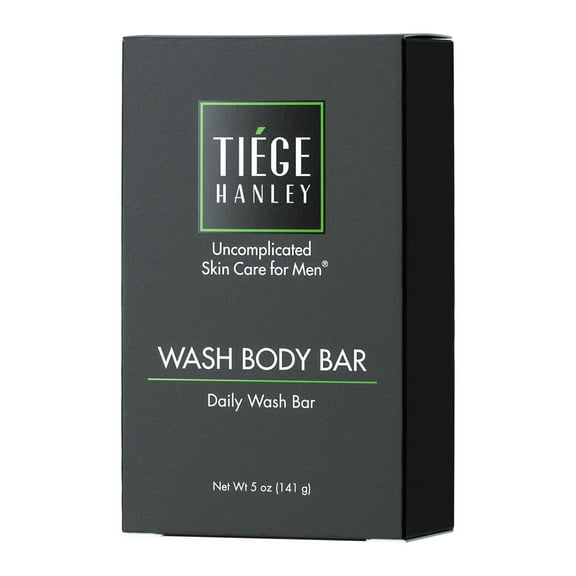 Tiege Hanley Daily Cleansing and Lightly Exfoliating Bar Soap for Men (WASH BODY BAR) | Vitamin E & Aloe to Nourish Skin | Subtle Scent | Made in the USA | 5 Ounce Bar
