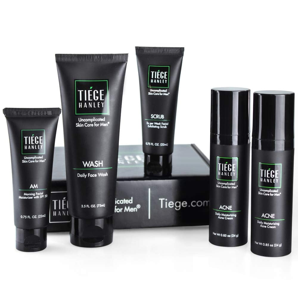 Tiege Hanley Men's Acne Skincare System Level 2 with Face Wash, SPF AM Moisturizer, Exfoliating Scrub, 1.6% Salicylic Acid Cream