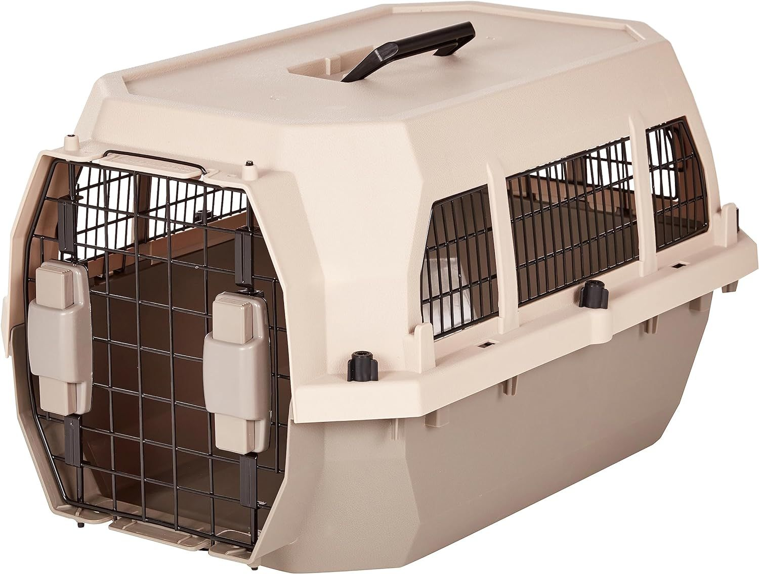 Tielewhite Hard Sided Dog and Cat Kennel Single Door Travel Pet Carrier with Metal Wire Ventilation 23.6 L x 15.7 W x 13.0 H Beige Walmart