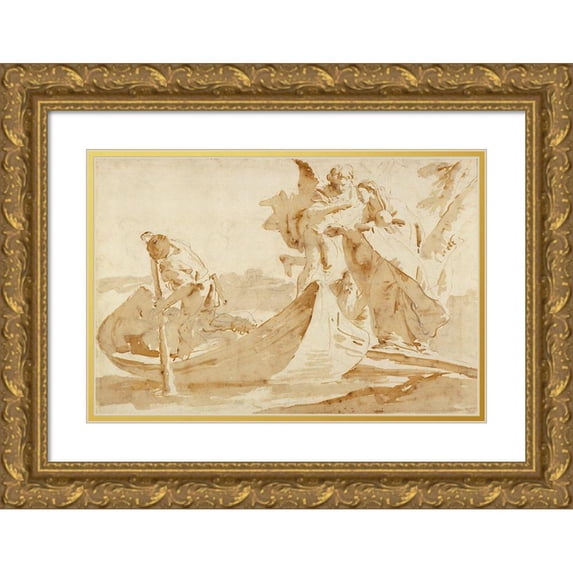Tiepolo, Giovanni Battista 18x13 Gold Ornate Wood Framed with Double Matting Museum Art Print Titled - Flight into Egypt (recto); Various Studies (verso)