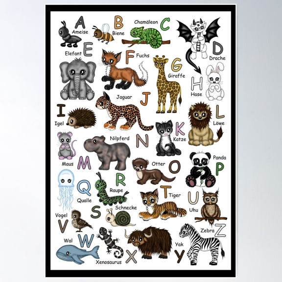 Tier Abc (German) Letters Animals Poster Wall Art, Modern Wall Decor For Living Room Bedroom, 8x12 UNFRAMED