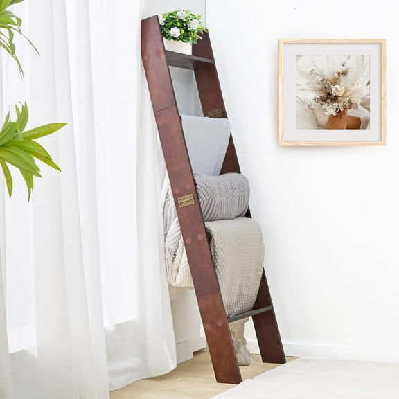 Tier Blanket Ladder for The Living Room, Anti-Slip Decorative Ladder Shelf Leaning Quilt Rack, LightweightEasy AssembleWooden Blanket Rack