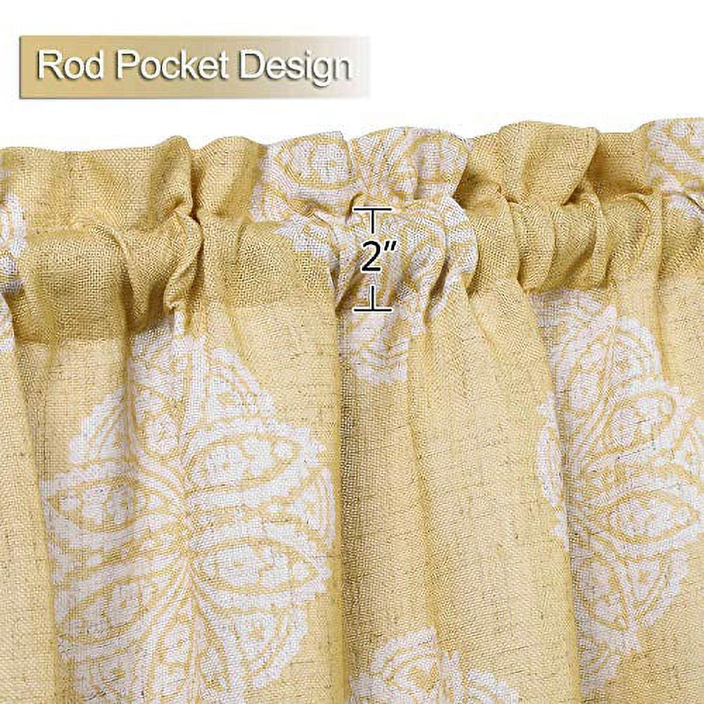 Tier Curtains 30 Inch Length, Floral Medallion Damask Print Linen Blended Short Tier Curtains