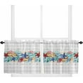 thumbnail image 1 of Tier Curtains 36 Inch Length Short Curtains for Windows Rod Pocket Cafe Curtain Farmhouse Curtain Tiers for Kitchen Bathroom 27.5x36inch, Summer Watercolor Ocean Shells Coral Gray Plaid,2 Panels, 1 of 5