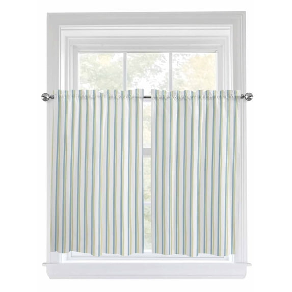 Tier Curtains 45 Inches Long, Abstract Stripes, Window Treatment Curtain Drapes, Blue White Modern Geometric Art Small Curtain Drapes for Bathroom Laundry Room, 27.5"x45", 2 Panels