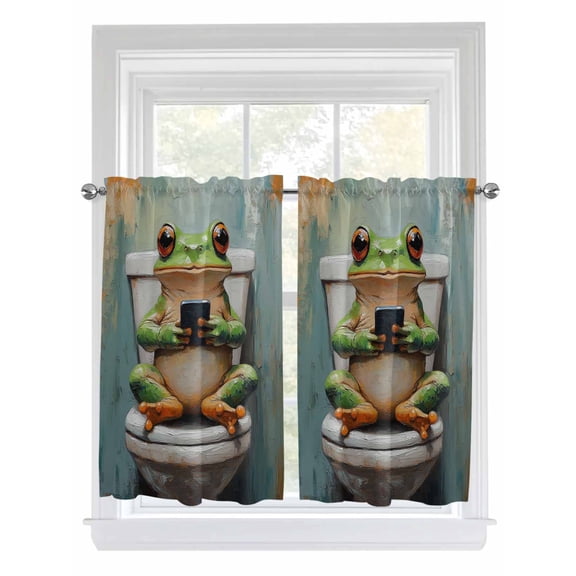 Tier Curtains 45 Inches Long, Bathroom Frog Window Treatment Curtain Drapes, Toilet Vintage Window Half Privacy Curtains for Bedroom Bathroom, 42"x45", 2 Panels