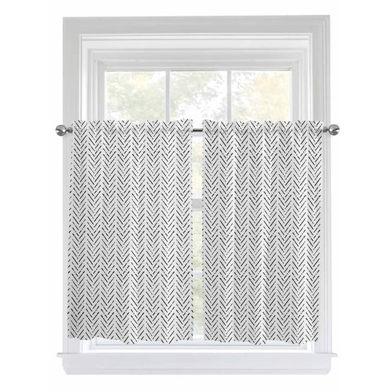 Tier Curtains 45 Inches Long, Black Striped Window Treatment Curtain Drapes, Modern Abstract Art Geometric Window Half Privacy Curtains for Bedroom Bathroom, 42"x45", 2 Panels