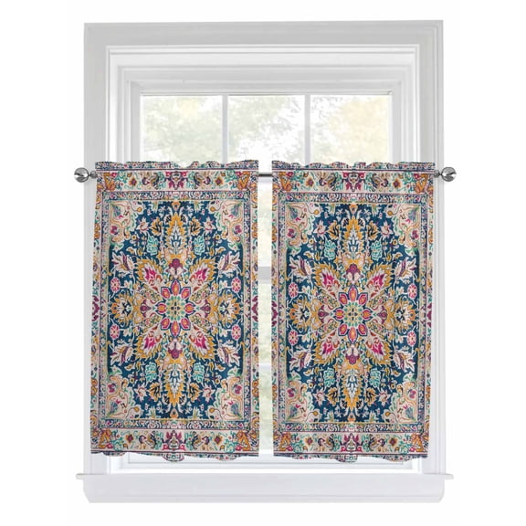 Tier Curtains 45 Inches Long, Colorful Boho Window Treatment Curtain Drapes, Ethnic Vintage Mexican Flowers Southwestern Window Half Privacy Curtains for Bedroom Bathroom, 42"x45", 2 Panels