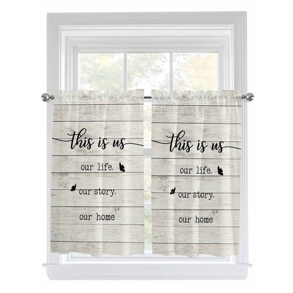 Tier Curtains 45 Inches Long, Farmhouse Butterfly Window Treatment Curtain Drapes, Rustic Retro Wooden Striped Small Curtain Drapes for Bathroom Laundry Room, 27.5"x45", 2 Panels