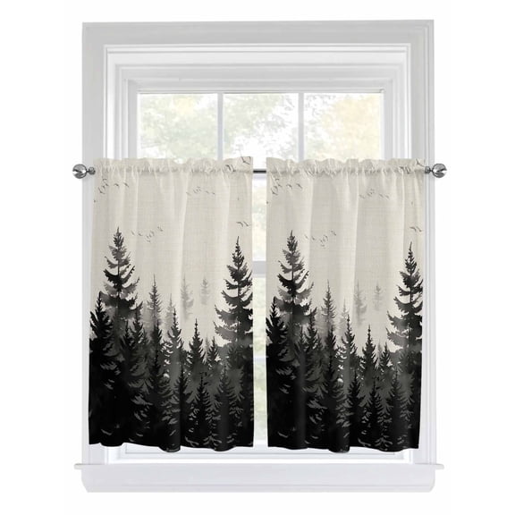Tier Curtains 45 Inches Long, Mist Forest Window Treatment Curtain Drapes, Beige Farmhouse Vintage Nature Scenery Small Curtain Drapes for Bathroom Laundry Room, 27.5"x45", 2 Panels