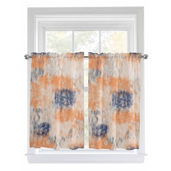 Tier Curtains 45 Inches Long, Orange Blue Window Treatment Curtain Drapes, Minimalist Smear Abstract Art Painting Window Half Privacy Curtains for Bedroom Bathroom, 42"x45", 2 Panels