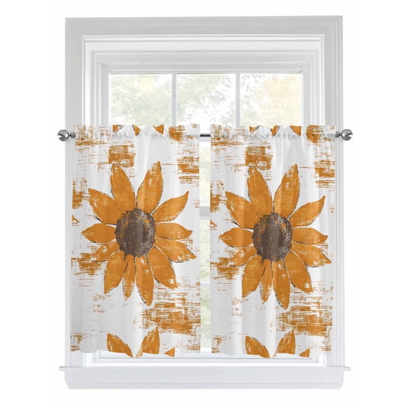 Tier Curtains 45 Inches Long, Orange Sunflower Window Treatment Curtain Drapes, Spring Summer Botanical Flowers Small Curtain Drapes for Bathroom Laundry Room, 27.5"x45", 2 Panels