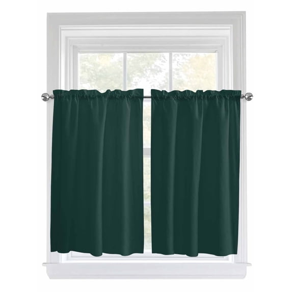 Tier Curtains 45 Inches Long, Pure Dark Green Window Treatment Curtain Drapes, Simple Solid Color Window Half Privacy Curtains for Bedroom Bathroom, 42"x45", 2 Panels